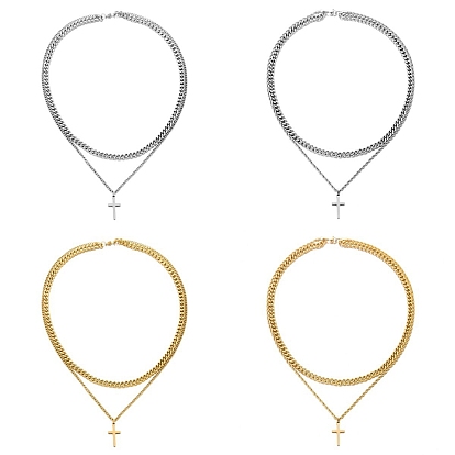 Двухслойные ожерелья с подвеской-крестом из нержавеющей стали, кабельные цепи ожерелья для мужчин и женщин