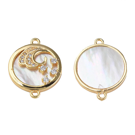 Шармы-соединители из латуни с микропаве из кубического циркония, с естественной оболочке, реальный 18 k позолоченный, без никеля , плоско-круглые