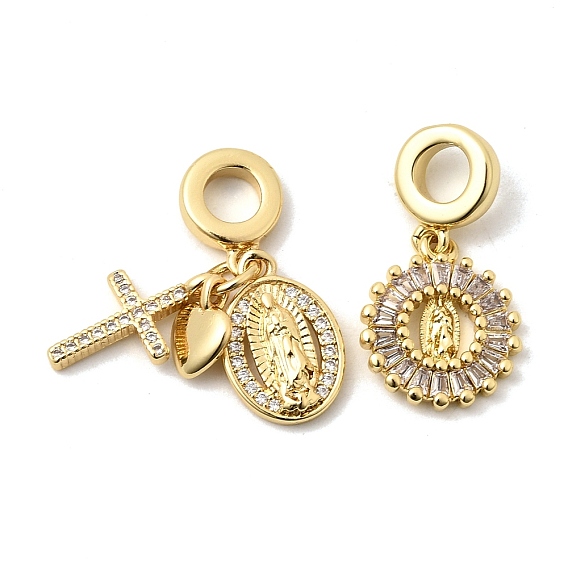 Латунные подвески из прозрачного кубического циркония в европейском стиле, религия девственница большие кулоны с отверстием, долговечный, без кадмия и без свинца, стойки покрытие, реальный 18 k позолоченный
