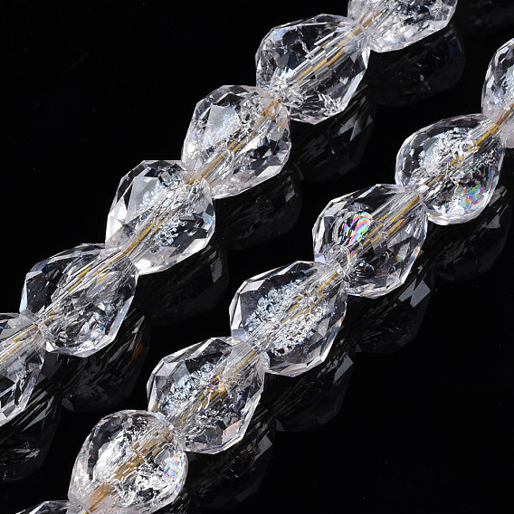 Transparent Crackle Glass Beads Strands, Faceted, Teardrop