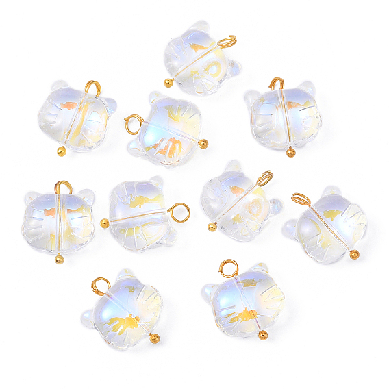 10 шт. Стеклянные подвески, кошка, с золотыми латунными булавками с шаровой головкой