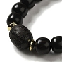 Ebony Mala Bead Bracelets, Buddhist Jewelry, Alloy Beads Stretch Bracelets, Barrel