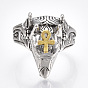 Alloy Wide Band Rings, Chunky Rings, Wolf with Ankh Cross