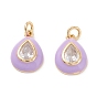 Brass Micro Pave Clear Cubic Zirconia Pendants, with Enamel, Long-Lasting Plated, Teardrop, Real 18K Gold Plated