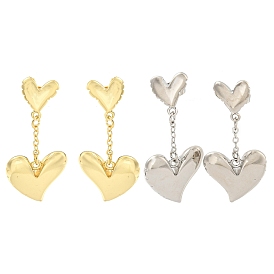 Латунные серьги-гвоздики с подвесками в форме сердца