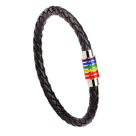 Imitation Leather Braided Cord Bracelets, with Alloy Magnetic Clasps
