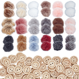 36 шт. 18 Мягкий помпон из искусственного меха лисы, с эластичной петлей, для шапок обувь шарфы подвески на сумку аксессуары, с 120шт. деревянных пуговиц