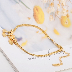 304 Круглые бусины из нержавеющей стали с браслетами на лодыжку в форме листьев гинкго