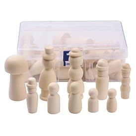 Unfinished Wooden Peg Dolls Set, Wooden Blank Pegs, for Children's Creative Paintings Craft Toys