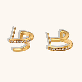 Double-layered Zirconia Stud Earrings in Minimalist 18K Gold Plated Stainless Steel