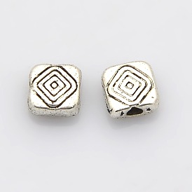 Square Plating Zinc Alloy Spacer Beads, 6x6x3mm, Hole: 1mm