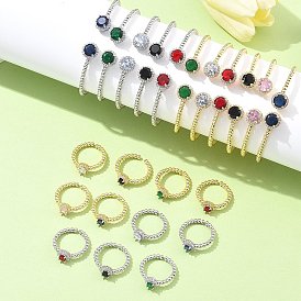 Round Brass Micro Pave Cubic Zirconia Cuff Bangles & Rings Sets for Women, Rack Plating