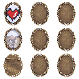 10шт. винтажная брошь из тибетского сплава с кабошонами в оправе, с железными штифтами, овальные