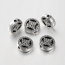 Tibetan Style Alloy Flat Round Beads, 12x5mm, Hole: 2mm