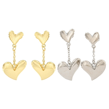 Латунные серьги-гвоздики с подвесками в форме сердца