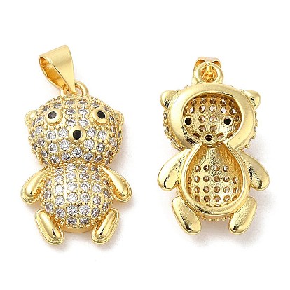 Brass Micro Pave Cubic Zirconia Pendants, Lead Free & Cadmium Free, Bear Charms