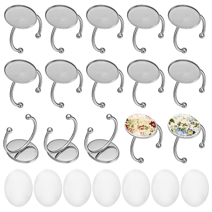 DIY Oval Cuff Ring Kits, including  304 Stainless Steel Pad Ring Setting, Glass Cabochons