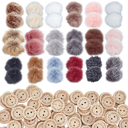 36 шт. 18 Мягкий помпон из искусственного меха лисы, с эластичной петлей, для шапок обувь шарфы подвески на сумку аксессуары, с 120шт. деревянных пуговиц