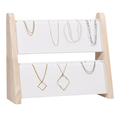 2 деревянные наклонные подставки для ожерелий, органайзер для ожерелий из искусственной кожи, прямоугольные