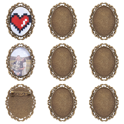 10шт. винтажная брошь из тибетского сплава с кабошонами в оправе, с железными штифтами, овальные