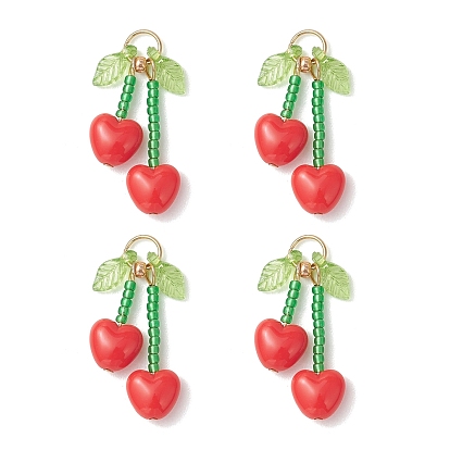 Стеклянные подвески, вишневое очарование, с акриловыми и 304 нержавеющими кольцами для соединения, реальный 18 k позолоченный