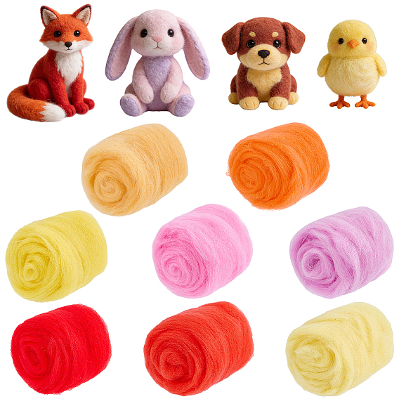 8Pcs 8 Colors DIY Wool Roving, Needle Felting Supplies