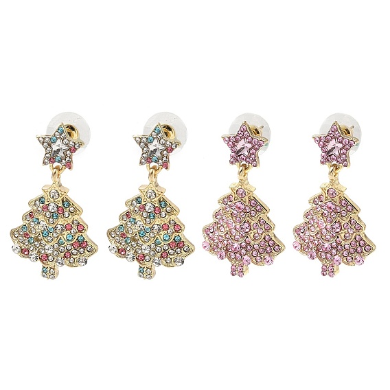 Сплав мотаться серьги стержня, со стразами, рождественская елка, золотые