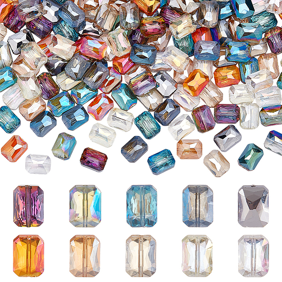 80шт 10 стиль гальваники прозрачные стеклянные бусины, с половиным покрытием, граненые, прямоугольные