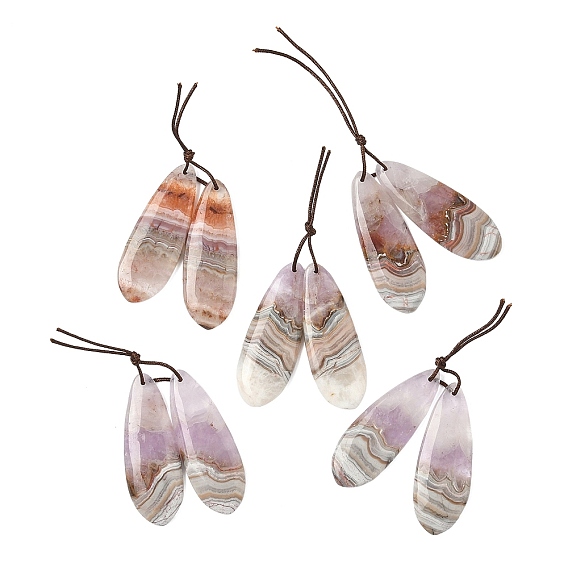 Подвески из натурального аметиста и кружевного агата, слезинки