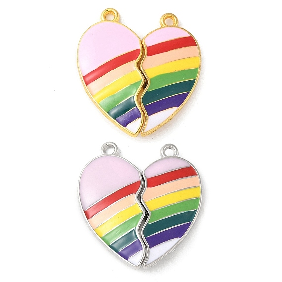 Сплав разноцветные эмалевые разделенные подвески, радужные сердечки лучшие друзья талисманы, с магнитным