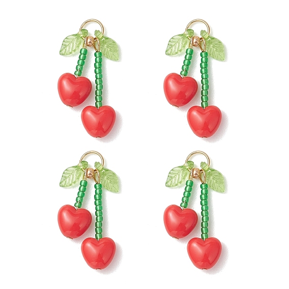 Стеклянные подвески, вишневое очарование, с акриловыми и 304 нержавеющими кольцами для соединения, реальный 18 k позолоченный