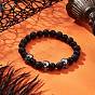 Браслеты из круглых бусин из натуральной лавы и черного оникса, череп 304 бусины из нержавеющей стали для мужчин