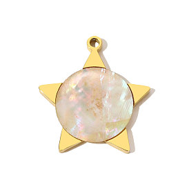 Природные подвески оболочки, Подвески в виде звезд с 304 оправой из нержавеющей стали, реальный 18 k позолоченный, ионное покрытие (ip)