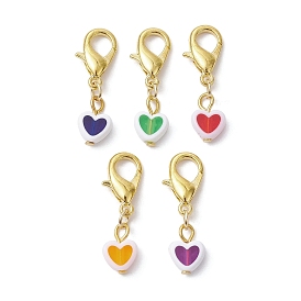 Heart Transparent Acrylic Pendant Decoration, with Alloy Lobster Claw Clasps
