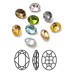 Faceted K9 Glass Rhinestone Cabochons, Pointed Back & Back Plated, Oval