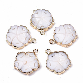 Natural Freshwater Shell Pendants, with Iron Loops, Edge Golden Plated, Flower