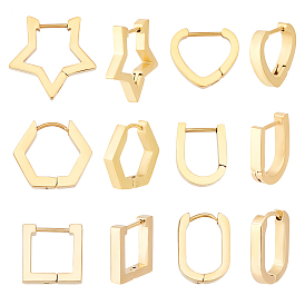6 Paare 6 Stil 304 Creolen aus Edelstahl, Oval & Sechseck & Quadrat & Stern & Herz