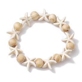Эластичные браслеты из синтетической бирюзы, окрашенные в виде пляжных черепах/дельфинов/морских звезд, Летние детские браслеты из дерева и бисера для девочек