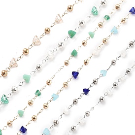 Цепочки из латунных и стеклянных бусин ручной работы, для ожерелья браслеты решений, долговечный, пайки, с катушкой