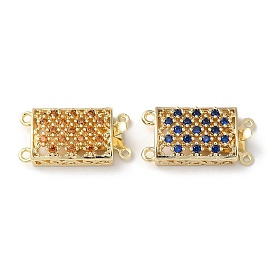 Brass Micro Pave Cubic Zirconia Box Clasps, 2-Strand, 4-Hole, Real 18K Gold Plated, Rectangle