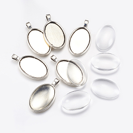 DIY Pendant Making, with Tibetan Style Alloy Pendant Cabochon Settings and Clear Glass Cabochons, Oval