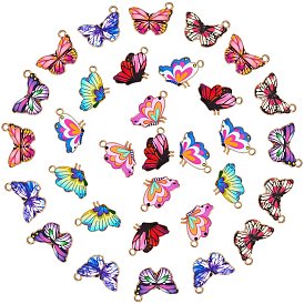 32Pcs 8 Style Printed Alloy Pendants, Light Gold, Butterfly