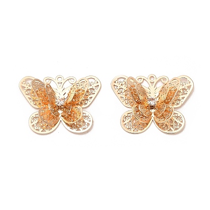 Brass Pendants, with Rhinestone, Butterfly Charm