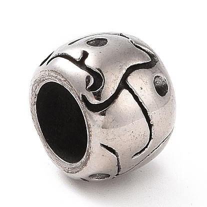 304 Stainless Steel European Beads, Large Hole Beads, Drum