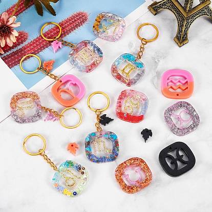 3Pcs 3 Styles Constellations Silicone Molds, Resin Casting Molds, Epoxy Resin Jewelry Making, with 10Pcs Birch Wooden Sticks, 12Pcs Iron Split Key Rings & 12Pcs Jump Rings