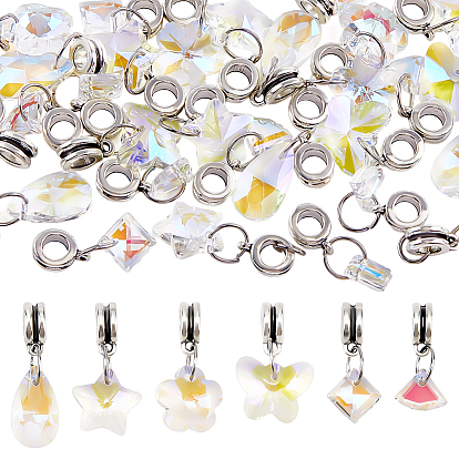 30шт 6 стили стеклянные европейские подвески-шармы, подвески с большими отверстиями и дужками из сплава, античное серебро, разнообразные
