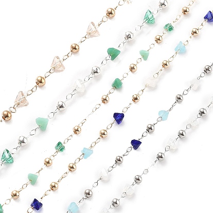 Цепочки из латунных и стеклянных бусин ручной работы, для ожерелья браслеты решений, долговечный, пайки, с катушкой