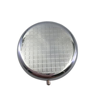 Portable Stainless Steel Pill Box, with Shell and Mirror, 3 Grids Multi-use Travel Storage Boxes, Flat Round
