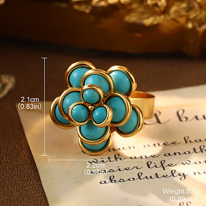 Кольца с синтетическим цветком бирюзы, с латунью для женщин