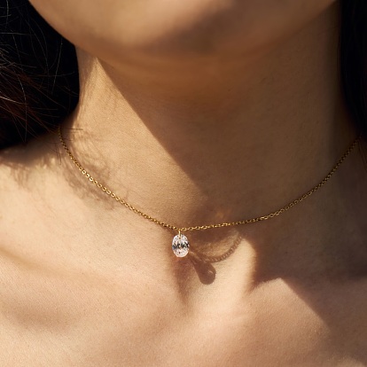 Овальный кулон с прозрачным кубическим цирконием 925 ожерелья из стерлингового серебра с цепочкой для женщин